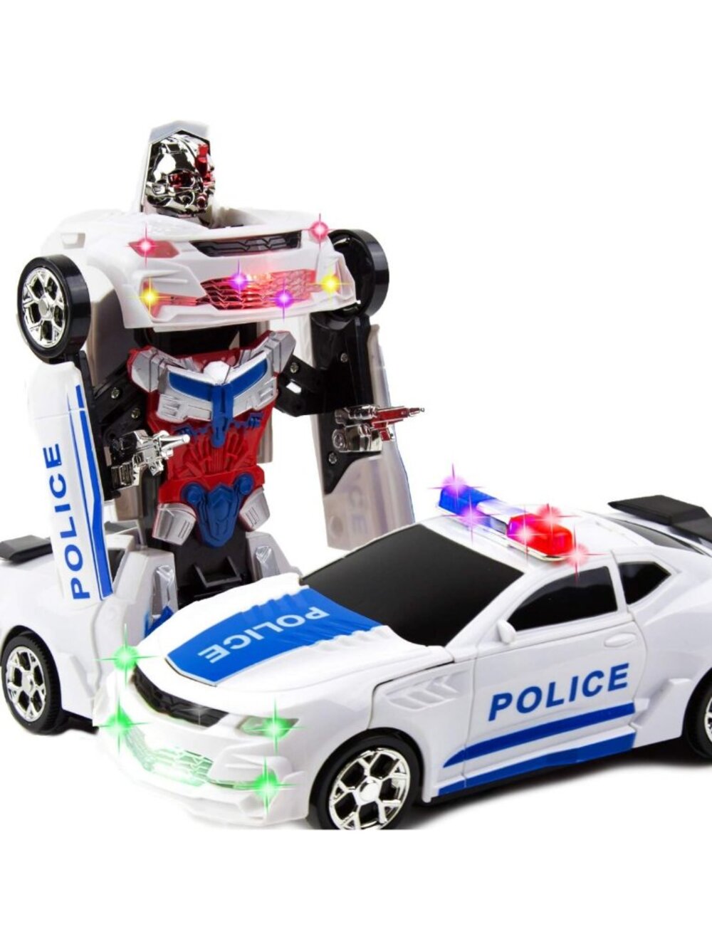 Transforming Robot Police Car Toy with Lights - Smart Bump & Go Action for Kids